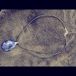 Black rope necklace with blue  “teardrop” charm